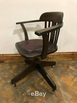 Antique Oak Office Desk Swivel Chair with Leather Seat Delivery Available