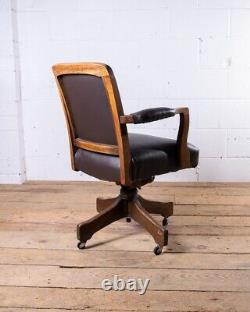Antique Restored Tilt Swivel Leather Captains Office Desk Chair