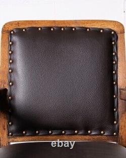 Antique Restored Tilt Swivel Leather Captains Office Desk Chair