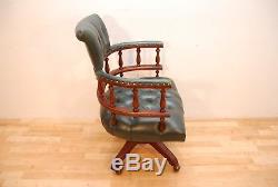 Antique Style Captains Chesterfield Green Leather Desk Office Chair