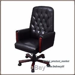 Antique Style Desk Chair Manager Black PU Leather Office Executive Swivel Seat