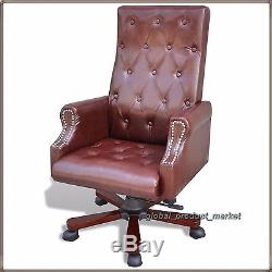 Antique Style Desk Chair Manager Director PU Leather Office Executive Swivel UK