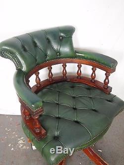 Antique Style Green Leather Button Back Captains Office Chair Can Deliver