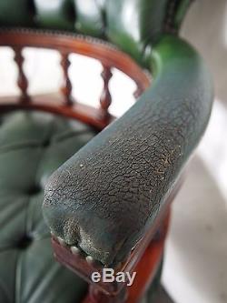 Antique Style Green Leather Button Back Captains Office Chair Can Deliver