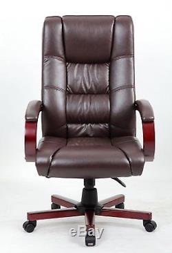 Antique Style Manager Directors Captain Wood High Back Leather Office Desk Chair