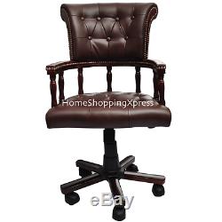 Antique Style Office Chair Chesterfield Solid Wood Executive Vintage Desk Swivel