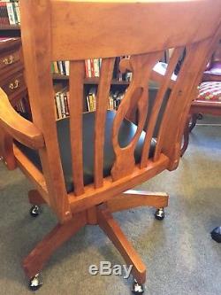 Antique Swivel Office Captains Leather Solid Wood Home Study/Office Desk Chair