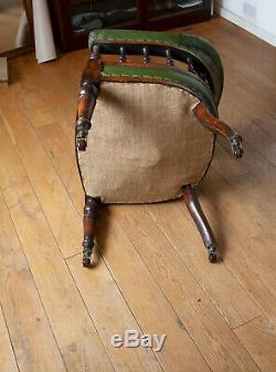 Antique Victorian Captains Office Library Chair Armchair Mahogany Leather