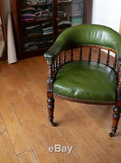 Antique Victorian Captains Office Library Chair Armchair Mahogany Leather
