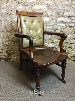Antique Victorian Mahogany & Leather Office / Desk Chair circa 1840