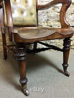 Antique Victorian Mahogany & Leather Office / Desk Chair circa 1840