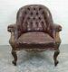 Antique Victorian Walnut & Maroon Buttoned Leather Library Office Chair Armchair