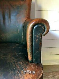 Antique Vintage Hillcrest Leather Office Captains Swivel Chair Height Adj Del Ex