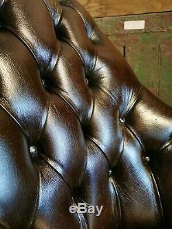 Antique Vintage Leather Chesterfield Executive Arm Chair Swivel Office Desk