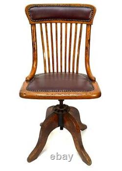 Antique Wooden Oak & Leather Revolving Office Desk Chair by D Mathews & Son