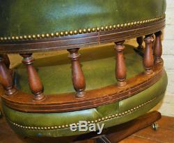 Antique chesterfield captains swivel office chair wooden desk vintage leather