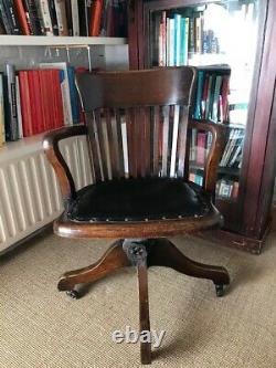 Antique office/bankers/library captains chair oak and leather, tilt and swivel