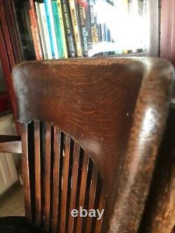 Antique office/bankers/library captains chair oak and leather, tilt and swivel