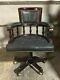 Antique Style Black Leather Chesterfield Captains Chair Office Bow Swivel Desk