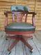 Antique Style Green Leather Swivel Office Chair Captains Chair With Castors