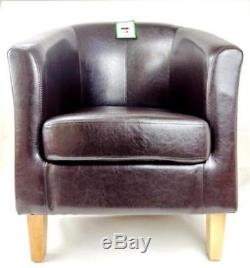 Armchair TUB Chair Sofa BROWN Bonded Leather Office Reception Dining Living Room