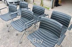 Arper Catifa 46 in 5 Way Swivel Office Meeting Chairs Black Leather X 6