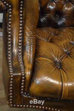 Artforma Chesterfield Antique Brown Leather Captains Chair Good Condition