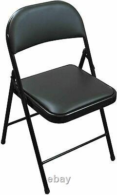 Artificial Faux Leather Black Padded Seat Home Office Work Folding Chair