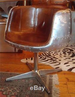 Aviation Brown Leather & Aluminium Riveted Chair Dining / Office / Occasional