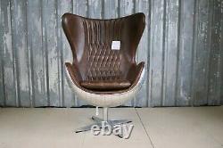 Aviator Aluminium Swivel Tilt Brown Leather Egg Chair Home Office