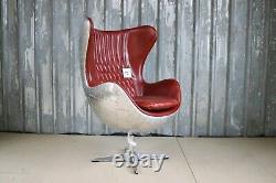 Aviator Aluminium Swivel Tilt Red Leather Egg Chair Industrial Home Office
