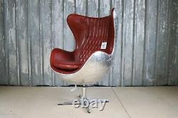 Aviator Aluminium Swivel Tilt Red Leather Egg Chair Industrial Home Office