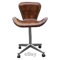 Aviator Swivel Arm Chair Leather Seat Comfy Retro Design Office Fully Assembled