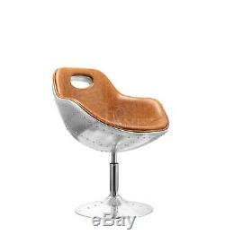 Aviator Swivel Egg Chair Tan PU Leather Kitchen/Dining/Office Free UK Delivery
