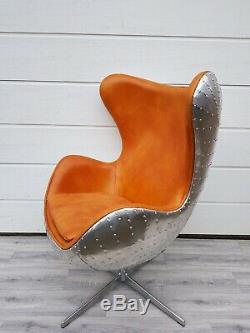 Aviator Vintage Industrial Leather Wing Chair Desk Armchair Office Retro Swivel