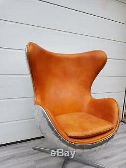 Aviator Vintage Industrial Leather Wing Chair Desk Armchair Office Retro Swivel