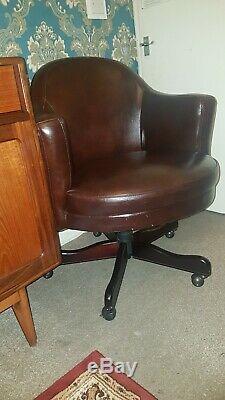 Awesome John Lewis Dark Brown Leather Swivel Office Chair on CastorsVGC