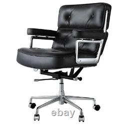 BLACK Genuine Leather EXECUTIVE CHAIR Office Chair Aluminium Base Swivel