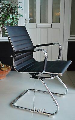 BLACK Ribbed Designer Office Reception Conference Chair Faux Leather New