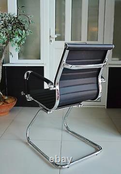 BLACK Ribbed Designer Office Reception Conference Chair Faux Leather New