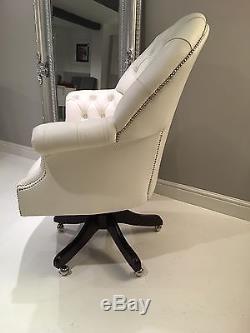 Beauty Bloggers Chair Chesterfield Swivel Office Chair White Leather Made In UK