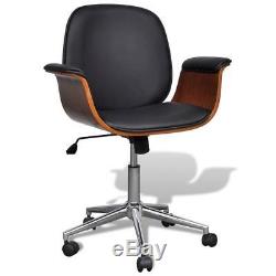 Bentwood Black Swivel Chair Faux Leather Nordic Home Office Armrest Wheels Wood