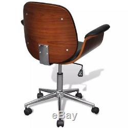 Bentwood Black Swivel Chair Faux Leather Nordic Home Office Armrest Wheels Wood