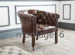 Bespoke Cavan Button Seat Chesterfield Leather Tub Club Chair Armchair Office