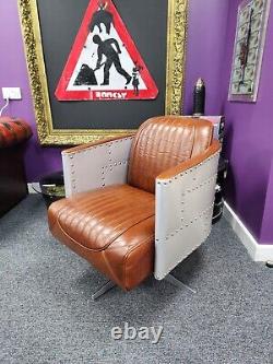 Bespoke aviation style office chair leather and metal chair mancave