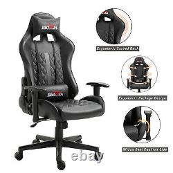 Bigzzia Pro Black Reclining Sport Racing Gaming Office Desk Pc Car Leather Chair