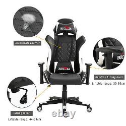 Bigzzia Pro Reclining Sport Racing Gaming Office Desk Pc Car Leather Chair White