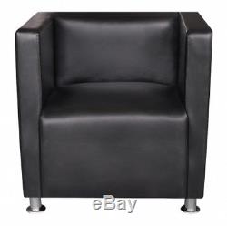 Black Armchair Chair Lounge Reception Waiting Room Office Faux Leather Seat Read