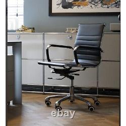 Black Faux Leather Ribbed Office Chair
