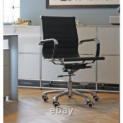 Black Faux Leather Ribbed Office Chair